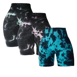 3-Pack Women's Tie-Dye Fitness Yoga Gym Shorts